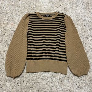 Who What Wear Tan Black Striped Sweater Size L